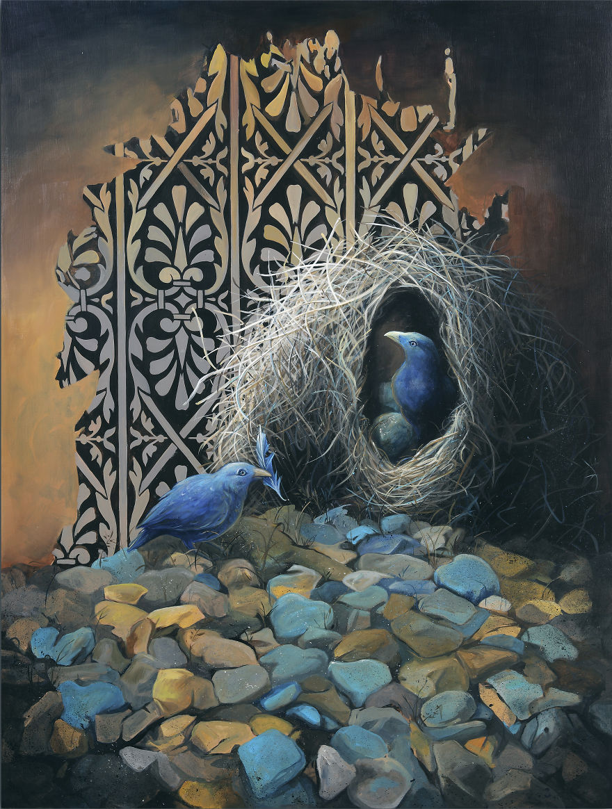 I Make Paintings Based On The Fabled Story Of The Bowerbird