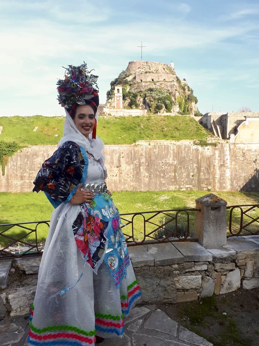 Recycling Centre Volunteers Create Stunning Corfiot Traditional Dress For Carnival From Recyclable Materials