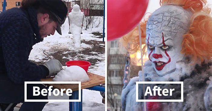 This Artist Decided To Creep People Out By Creating A ‘Pennyswise’ Snowman On A Swingset