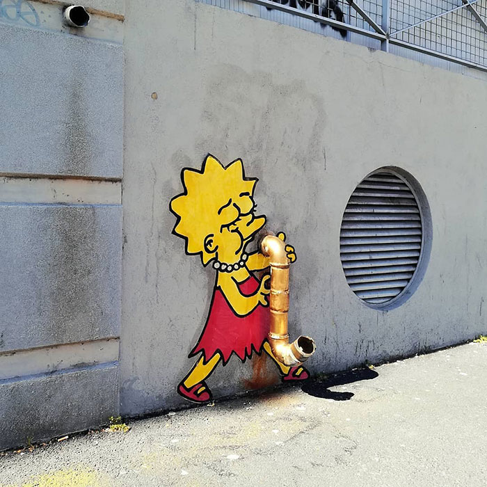 34 Illustrations Of Pop Culture Characters By EFIX Blend Into Walls And Sidewalks
