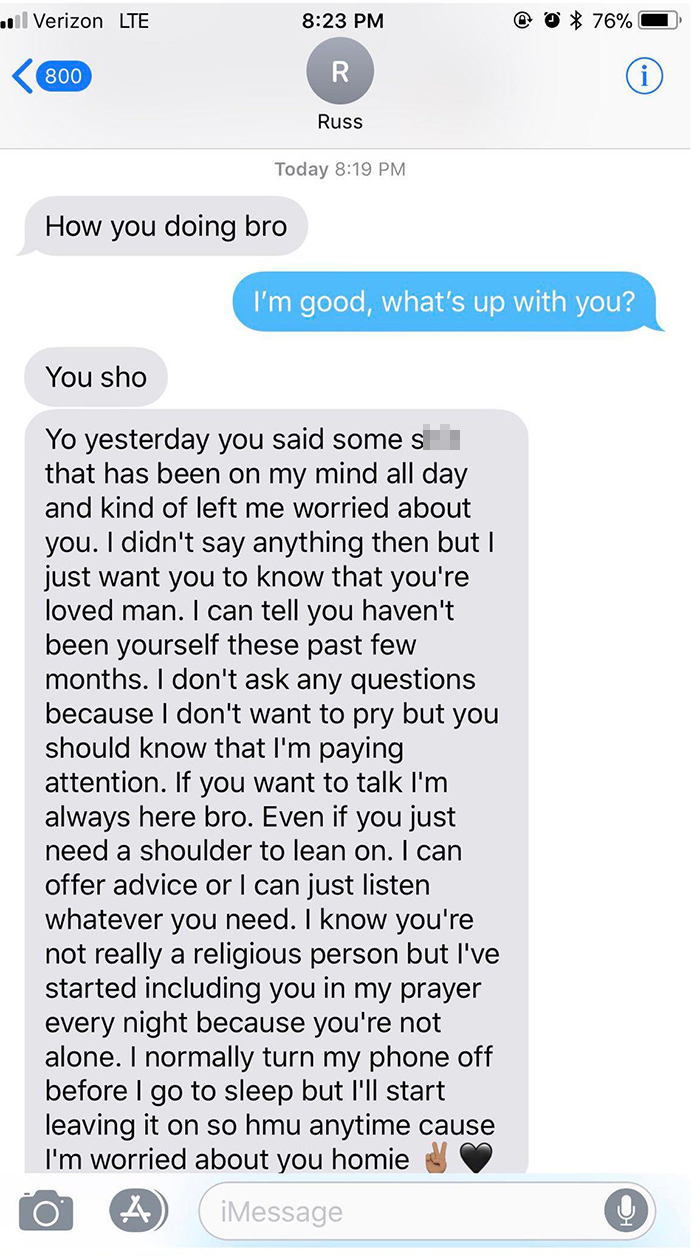 Man Sends His Friend A Heartwarming Text Message After Noticing He 'Hasn't Been Himself' For The Few Past Months