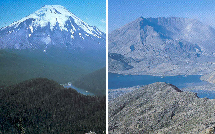 El monte Santa Helena antes y después de su erupción en 1980