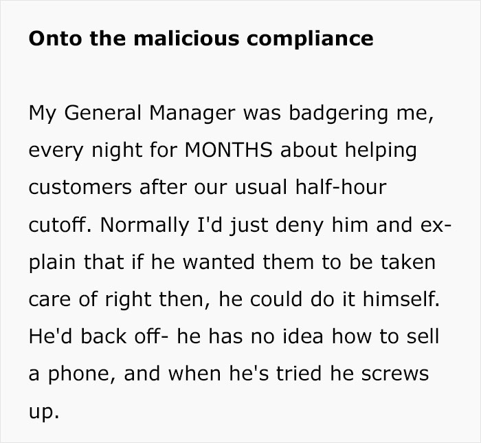 Manager Wants Their Employee To Serve Clients Right Before Closing, Employee Complies To Teach Him A Lesson