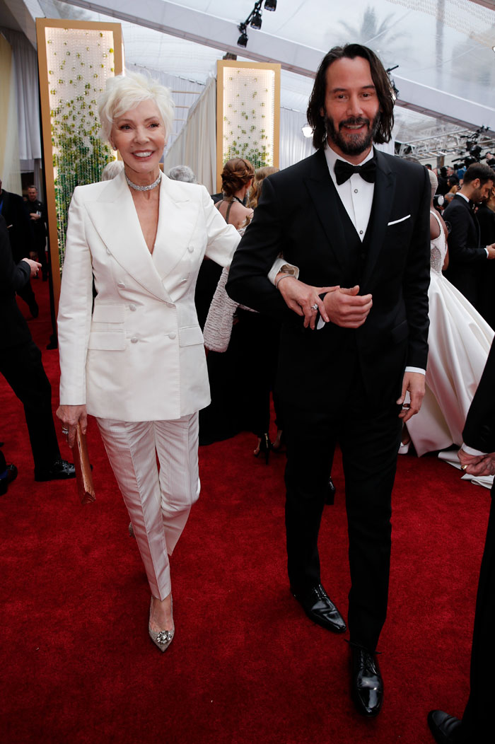 Image result for keanu with his mom at the oscars
