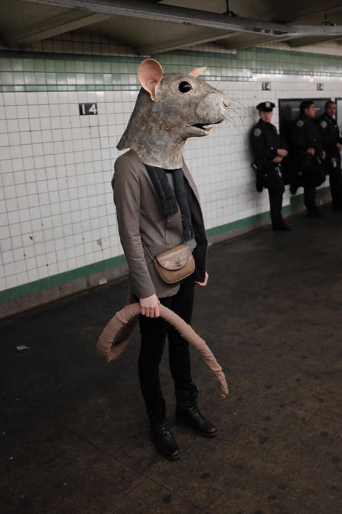 Artist Creates Realistic Animal Masks And Poses With Them In Ordinary Urban Areas