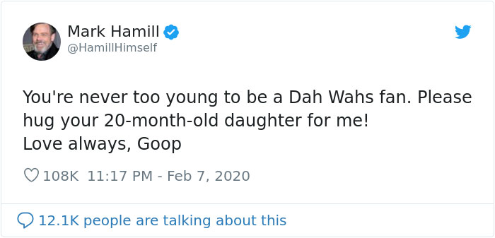 Dad Shares The Names His 1.5 Y.O. Daughter Calls Star Wars Characters, Mark Hamill Loves It