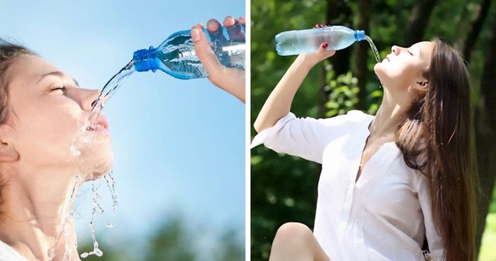 women bottled water