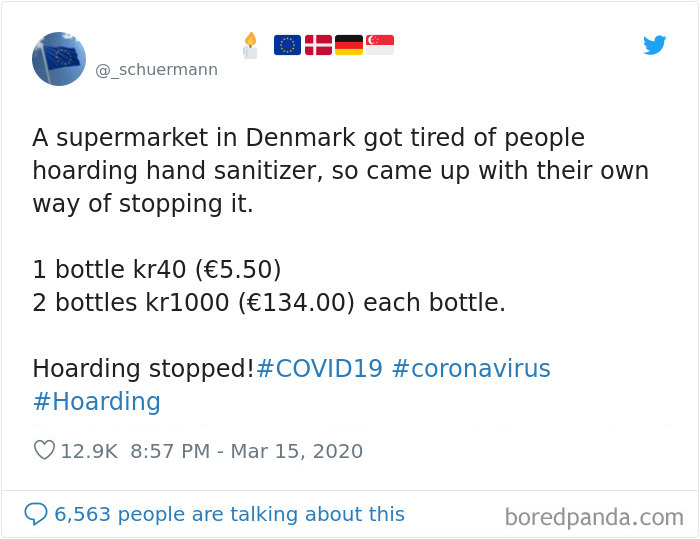 Supermarket In Denmark Comes Up With A Brilliant Pricing Trick To Stop Hand Sanitizer Hoarding