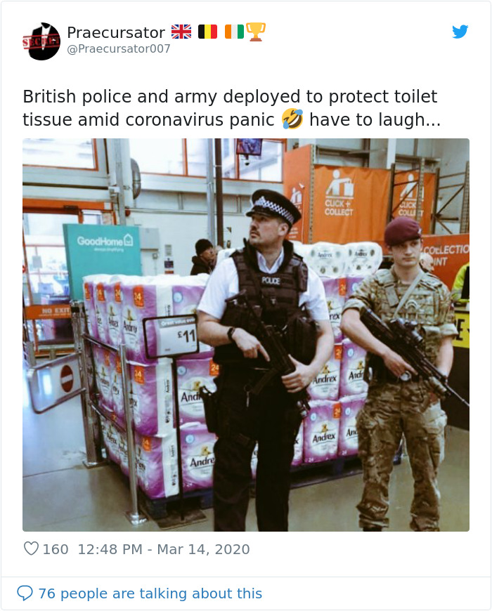 British Police And Army Deployed To Protect Toilet Tissue Amid Coronavirus Panic