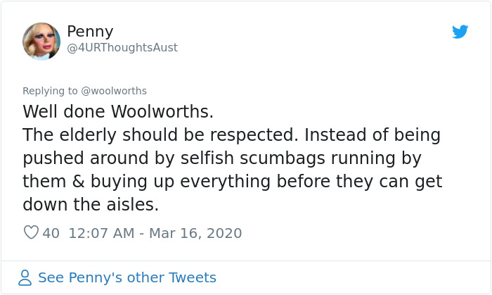 Amidst Panic Buying Craze, Woolworths Introduces 'Elderly Only' Shopping Hours