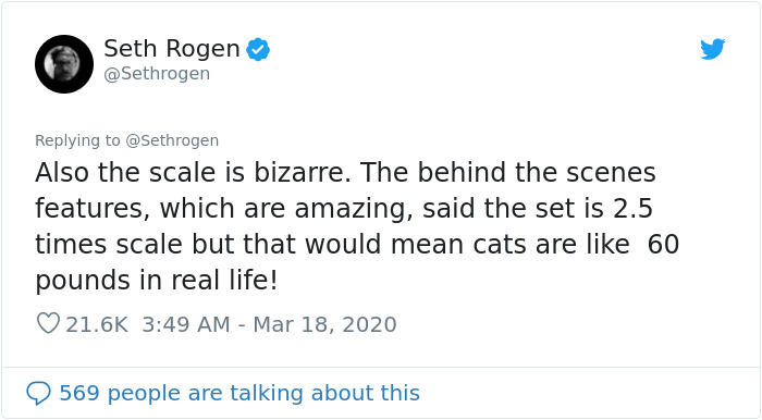 Seth Rogen Decides To Watch "Cats" While In Quarantine, Gets High, And Writes A Review
