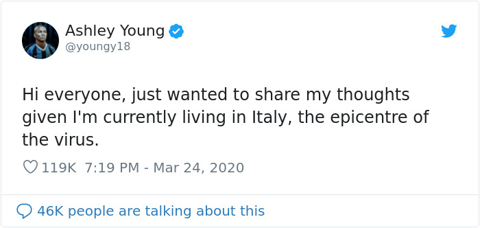 Football Player Ashley Young Shares What It's Like Living In Quarantined Italy And Gives His Tips