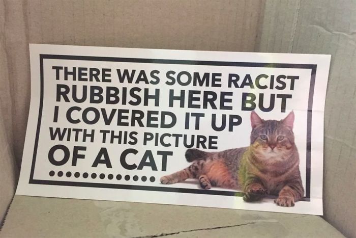 Someone In Manchester Keeps Covering Up Racist Graffiti With Cat Stickers