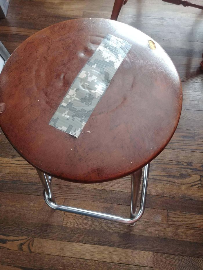 My Dad Said He Patched The Hole In The Barstool So Well, "You Can't Even See It"