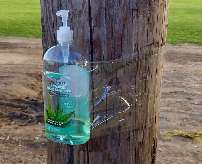 Someone Placing Random Hand Sanitizer Station Around In Public Places