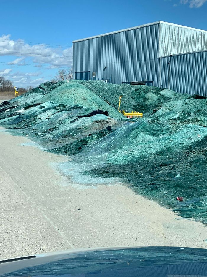 Giant 13’ Tall Mounds Of Broken Glass Outside Of A Glass Manufacturer