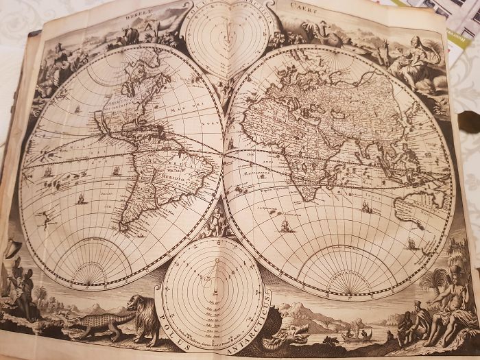 An Old Dutch Map Of The World (1700). Found This In A Very Old Bible My Grandma Still Keeps