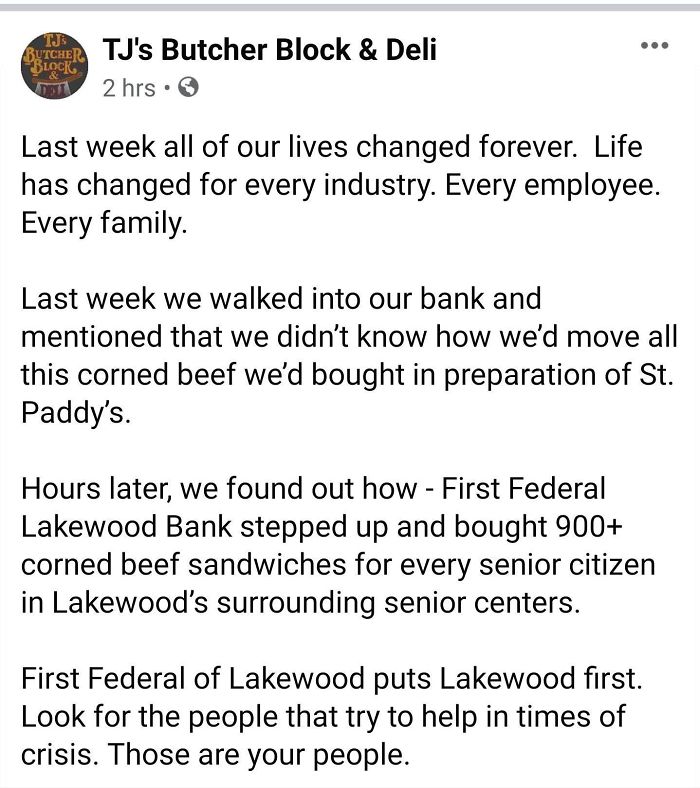 A Local Bank In My Area Bought All The Corned Beef From A Local Deli After They Had To Shut Down Do To The Coronavirus