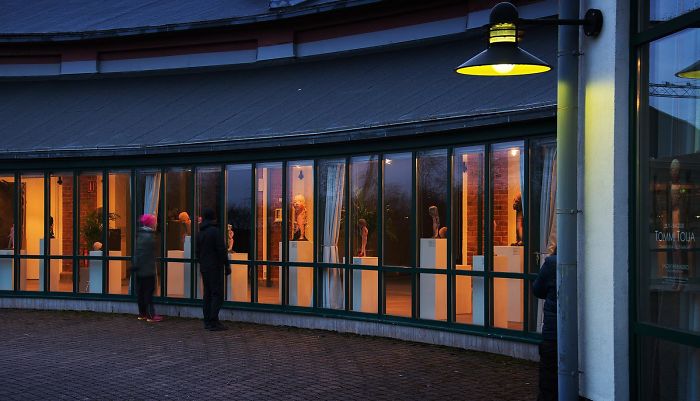 Art Museum, Closed Due To Virus Outbreak, Rearranged Exhibition So It Can Be Seen From Outside Day Or Night. Salo, Finland