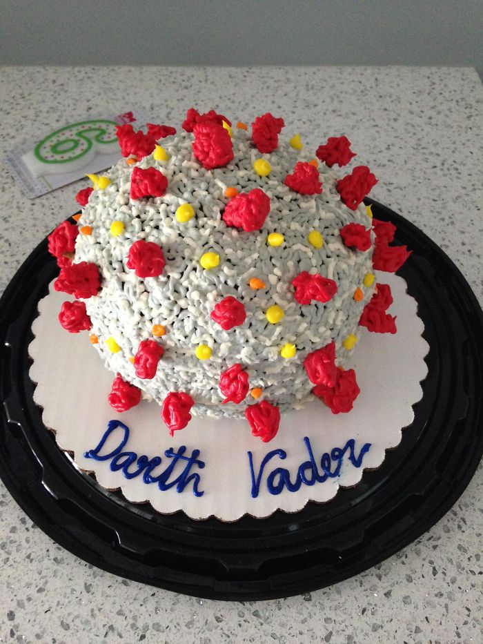 My Friend Had A Custom Birthday Cake Made For His Mom. He Asked For Darth Vader Holding The Coronavirus