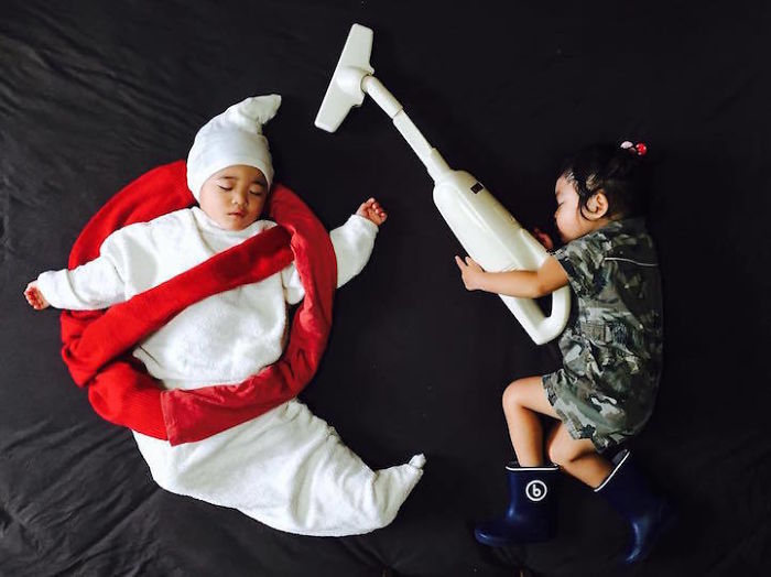 Mom Dresses Twins Up In Costumes For Fun While They Nap.