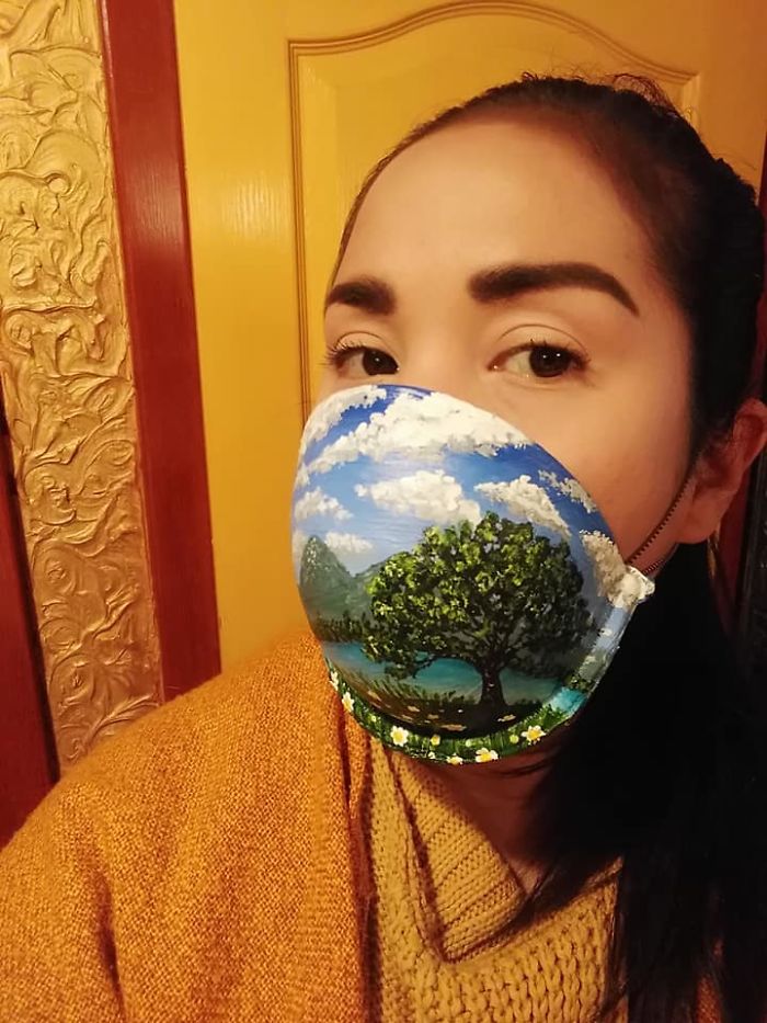 "Bra" Handpainted Facemask