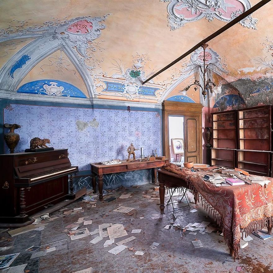 The Living Room Of A Beautiful Abandoned House