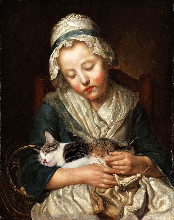 "Knitter Asleep" With The Dumpling, Jean-Baptiste Greuze