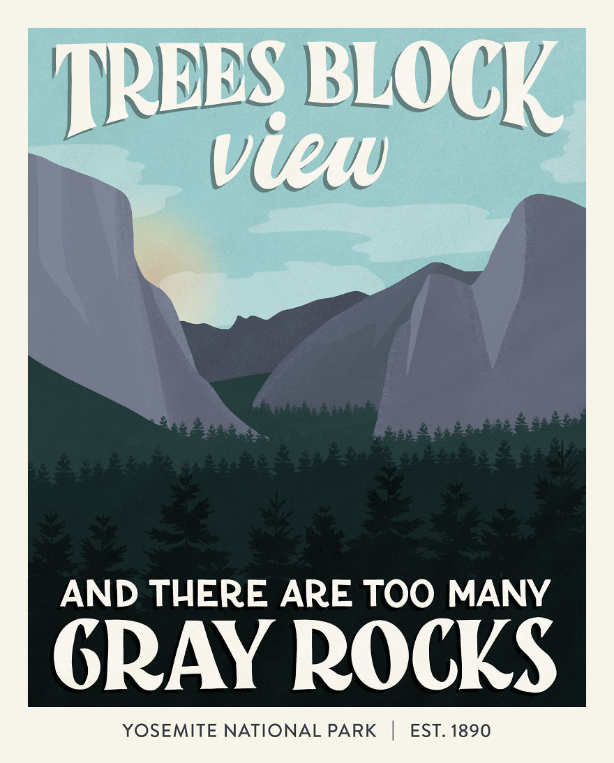 illustrated grey rocks and trees 