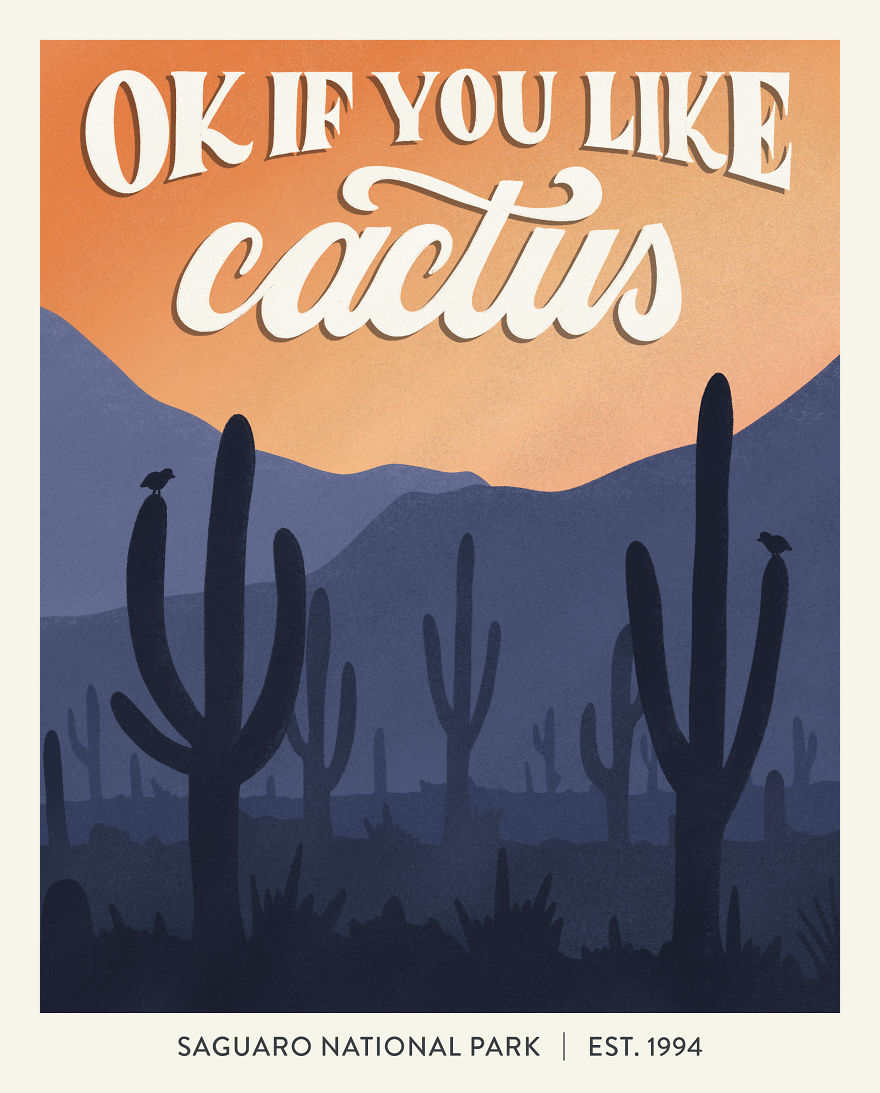 illustrated cactuses in the desert during sunset 