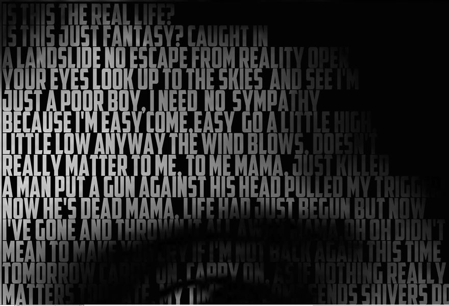 Text Art Bohemian Rhapsody Song Carved Into Freddie Mercury's Poster Face
