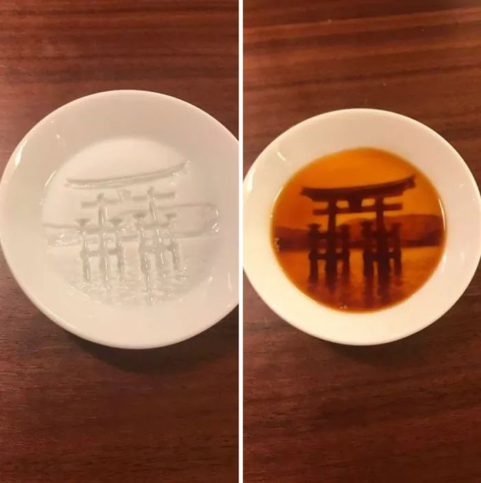 Itsukushima Shinto Shrine Appears On The Dish When Sauce Is Poured On It