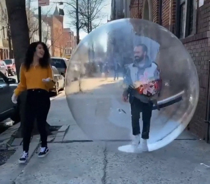 Remember The Drone Guy Who Asked Out A Girl Dancing On A Roof? He Finally Met Her In A Giant Inflatable Ball