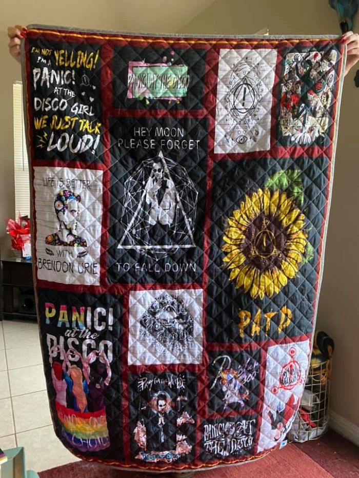 Finally Have Something Worthy To Post In This Group! I Got A Homemade Panic! At The Disco Blanket For $5, At A Goodwill In Round Rock, Texas. My Scene Kid Heart Is Screaming