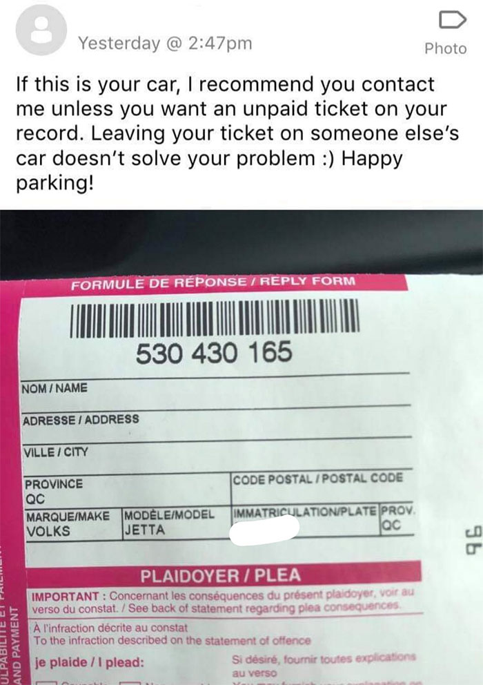 Putting Your Ticket On Another Car