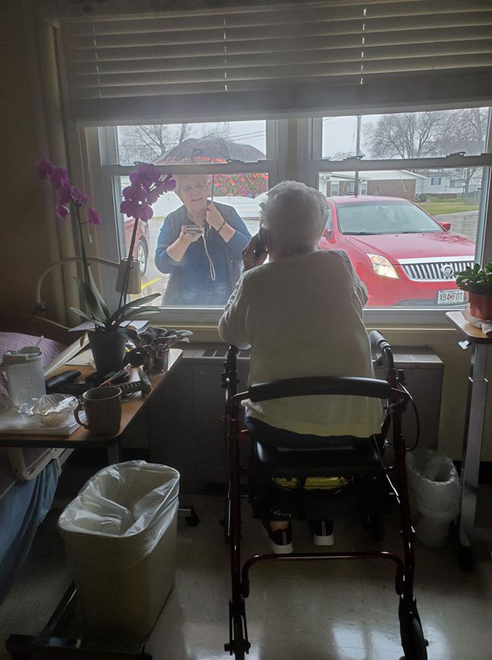 Betty Was So Excited To See Her Daughter Out The Window This Morning, Even In The Rain. They Talked Over The Phone