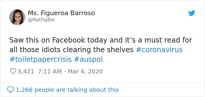 Woman Takes To Facebook To Inspire Some Common Sense Among COVID-19 Outbreak Hoarders