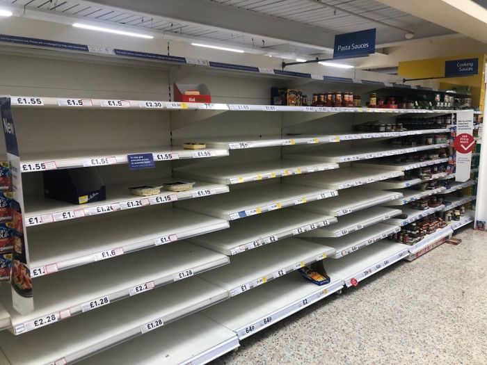 Empty Shelves At The Tesco Extra In Stockton On Teesside Are Left Empty After Customers Panic Buy