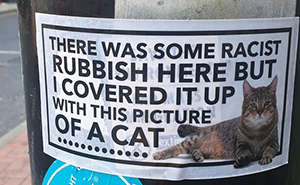 Someone In Manchester Keeps Covering Up Racist Graffiti With Cat Stickers