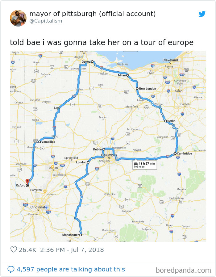 Este chico llevó a su novia de viaje por todas las ciudades de nombre europeo en Ohio