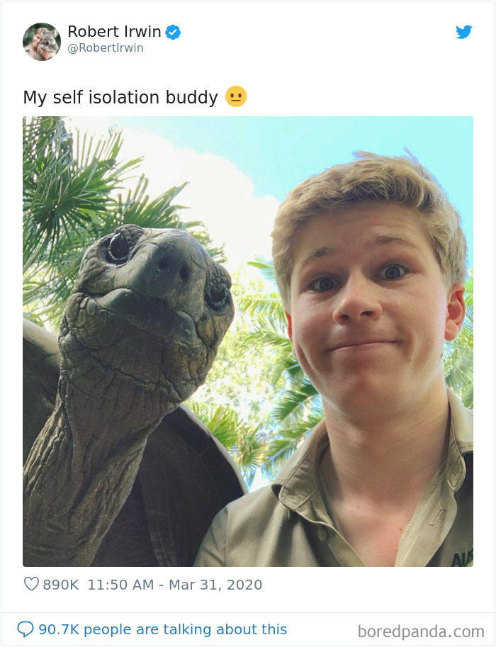Robert Irwin Shares Photo Of His Self-Isolation Buddy, A Tortoise Named Igloo