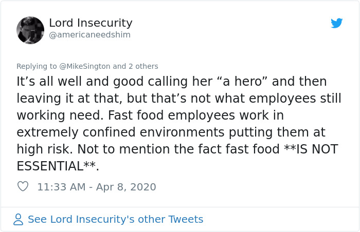 Mom Shuts Down Person Calling Her Daughter Working In Fast Food A "Hero", Says She's A Slave