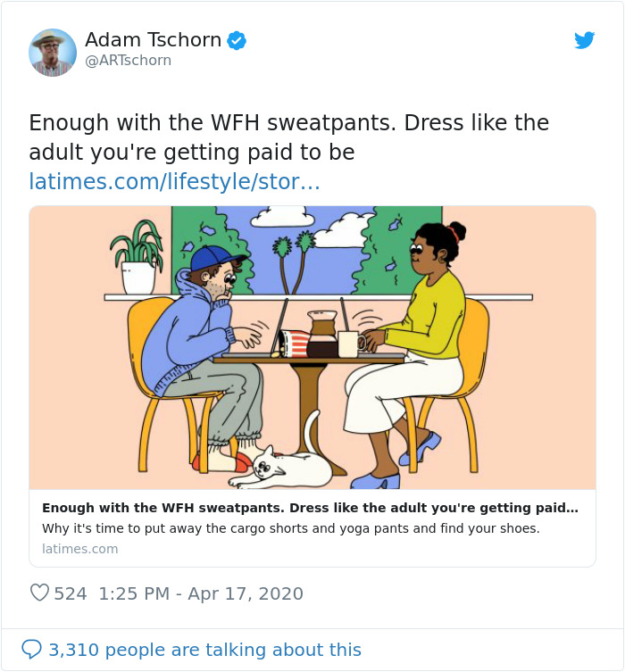 Fashion Writer Says People Shouldn't Wear Sweatpants For Work At Home, People Online Disagree
