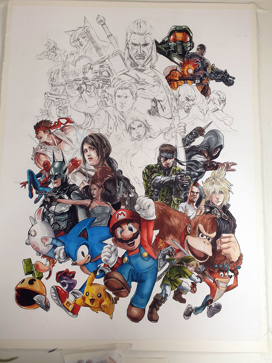Watercolor Tribute To Videogames (100hours)