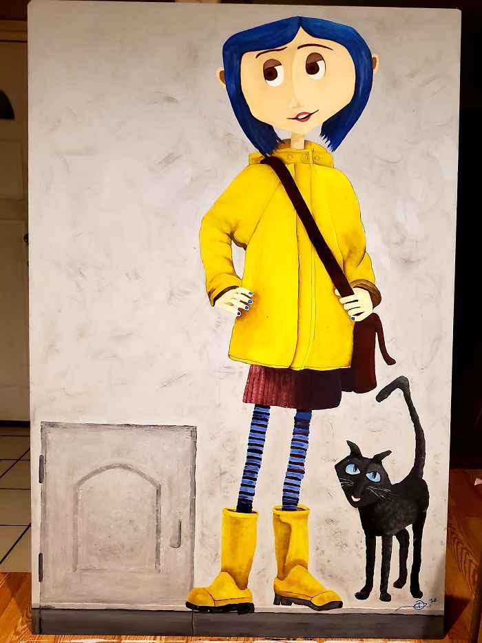 I Finished Painting Coraline For My Halloween Display. She's 6ft By 4ft