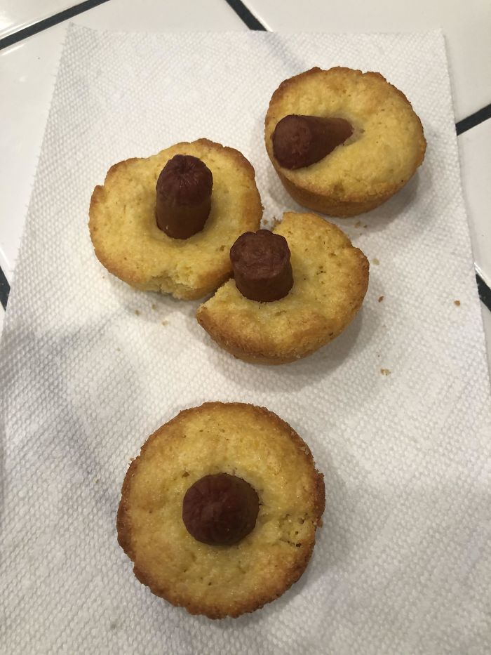 My Wife Said She Found A Recipe For Making Corn Dogs In The Air Fryer. Sounded Great. These Little Boner Muffins Are Not What I Was Expecting