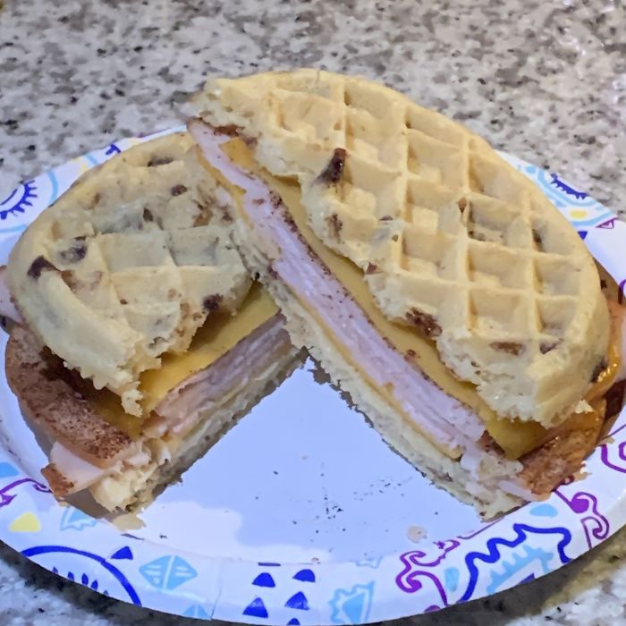 Chocolate Chip Waffle, Turkey, And Cheddar Cheese Melts With Cinnamon
