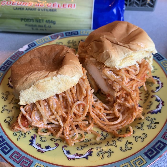 Chicken Parm And Angel Hair On Dinner Rolls