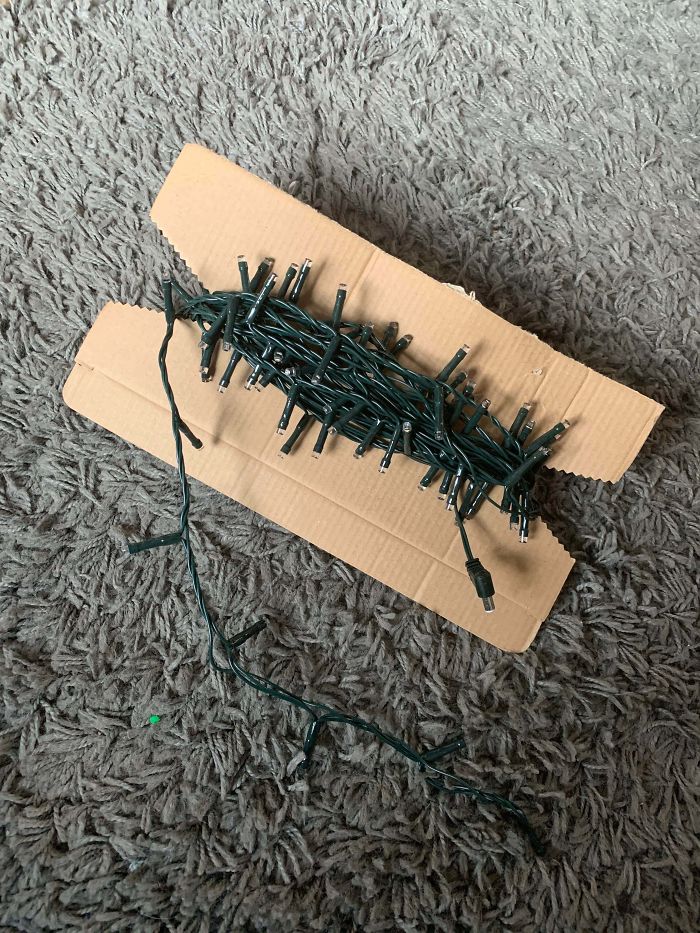 Wrap Your Christmas Lights Up On Cardboard. No More Untangling Cables Next Year