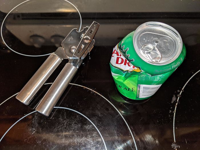 Woke Up This Morning And Found This On The Stove. I Guess My Wife Wanted A Ginger Ale Last Night, But The Can Didn't Want To Share